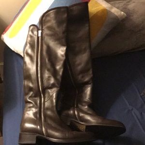Dark brown soft leather knee high boots